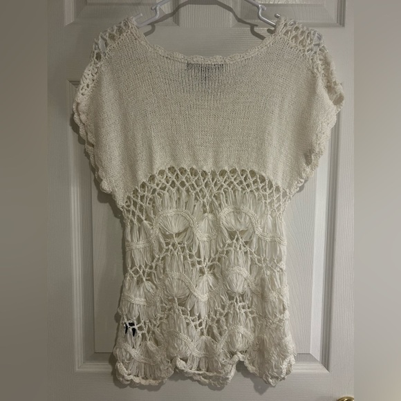 Fever Hand Crochet Women’s Ivory Acrylic Knit Top Sweater Sz. Small - Picture 8 of 9